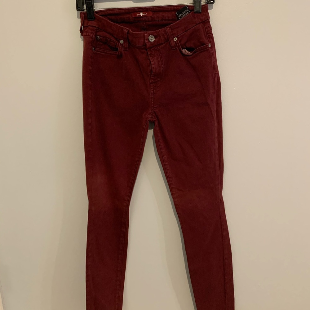7 for all mankind burgundy suede skinny jeans